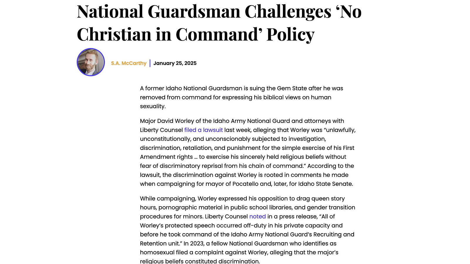 The Washington Stand, Family Research Council's news outlet, January 25, 2025 article on the Liberty Counsel lawsuit